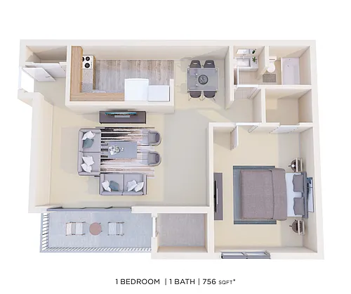 Floor plan One Bedroom - 756 sqft