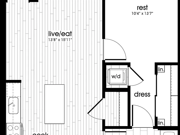 Explore your new home with this stylish 1-bedroom floor plan, boasting an open living area and private patio. Explore your new home with this stylish 1-bedroom floor plan, boasting an open living area and private patio.