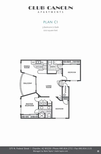 Floor plan Three Bedroom/Two Bath (c1-043)