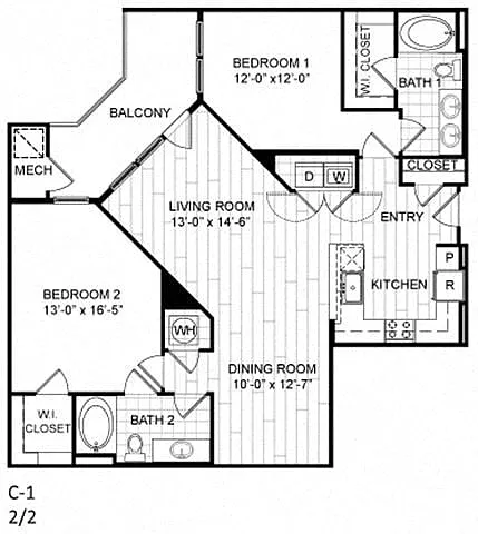 Floor plan 2 Bed, 2 Bath - C1