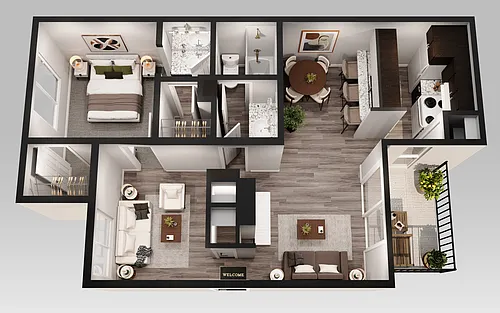 Floor plan Upgraded- 1 Bedroom 1 Bath