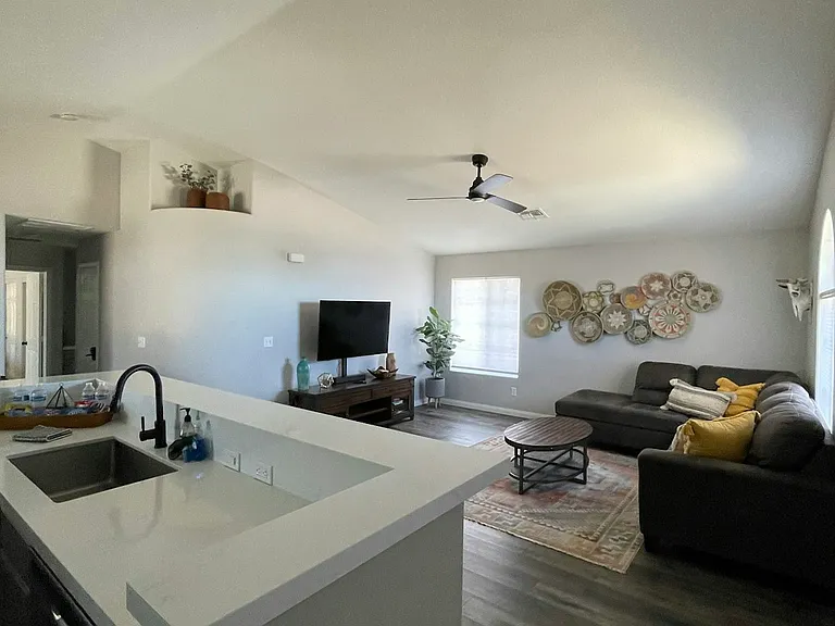Kitchen view to living area
