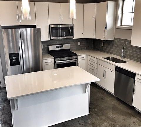Quartz countertops. Fridge provided. Beautiful modern cabin