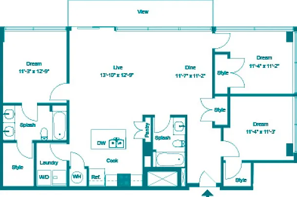 Three Bedroom Two Bath (1412 SF) Three Bedroom Two Bath (1412 SF)