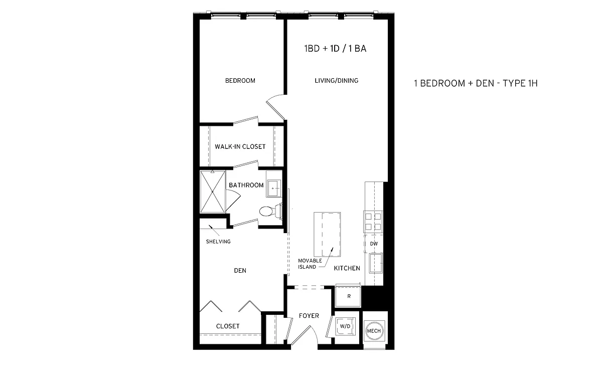 Floor plan Zaffre - 1 Bedroom + Den