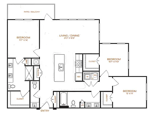 Floor plan 3 Bed, 2.5 Bath A