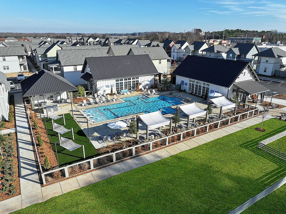 Aerial view of pool and club house