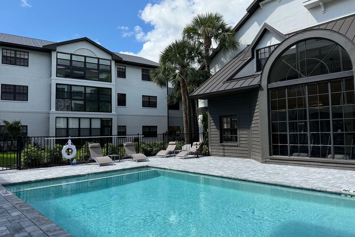 Inviting apartment complex with a refreshing pool, surrounded by lush greenery and stylish architecture, perfect for relaxation and leisure.