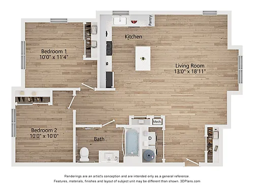 Floor plan B2c | 2 Bed | 1 Bath | PSH 30