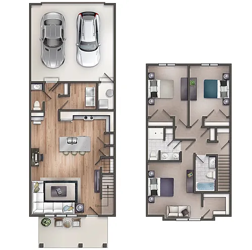 Floor plan 3 Bed/2.5 Bath Townhome with Large Island