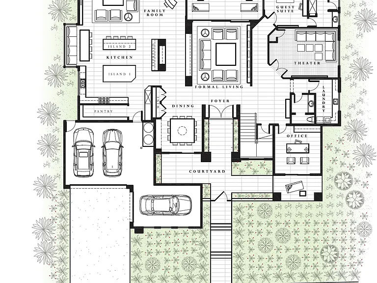 First-floor plan showcasing the home's spacious layout and seamless flow.