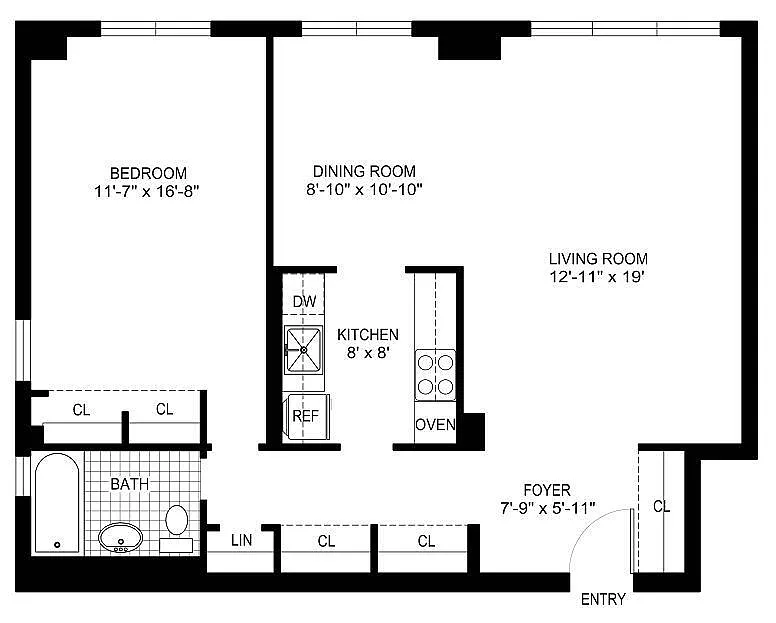 Floor plan One Bedroom/One Bath Large Cor