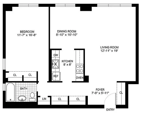 Floor plan One Bedroom/One Bath Large Cor