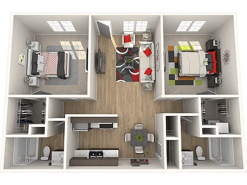 Floor plan 2 Bed, 2 Bath, Private Patio