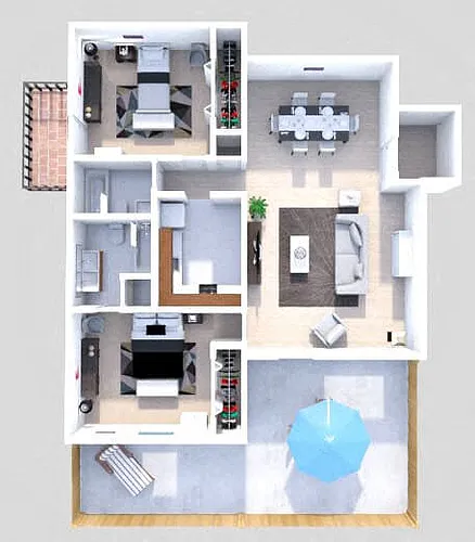 Floor plan B5 2 Bedroom 1.5 Bath French Upper