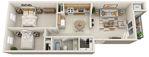 Floor plan 2 BD - 1 BTH