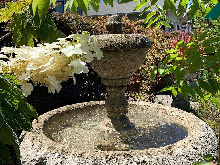 Fountain in front garden.