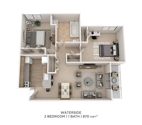 Floor plan Two Bedroom - 870 sqft