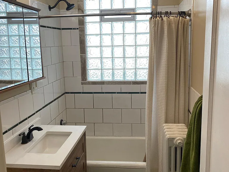 Bathroom with new cabinets.