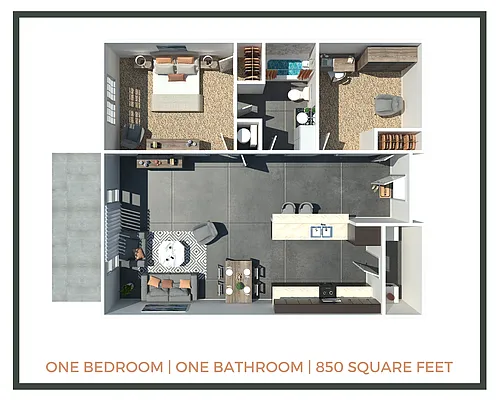 Floor plan 1 Bed + 1 Bath | 850 Sq Ft