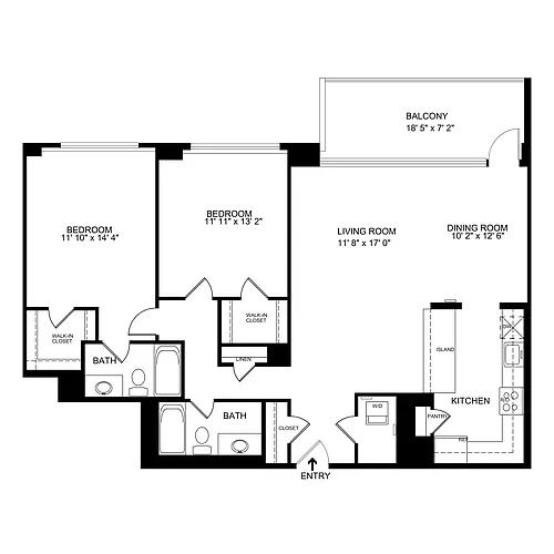 Floor plan 2 Bedroom 2 Bath 1223 SF 22lr