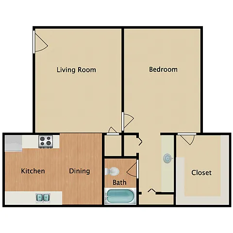 Floor plan 1 Bedroom 1 Bathroom