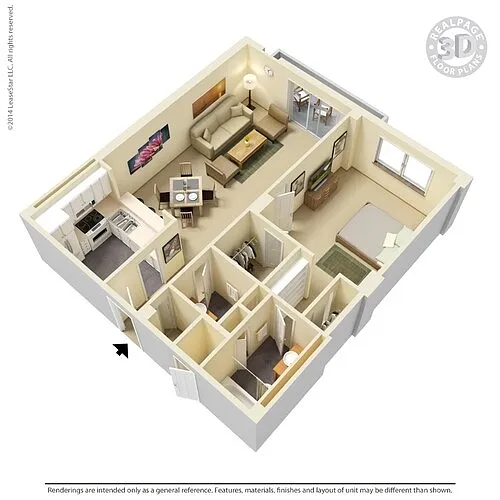 Floor plan 1 Bedroom 1.5 Bath