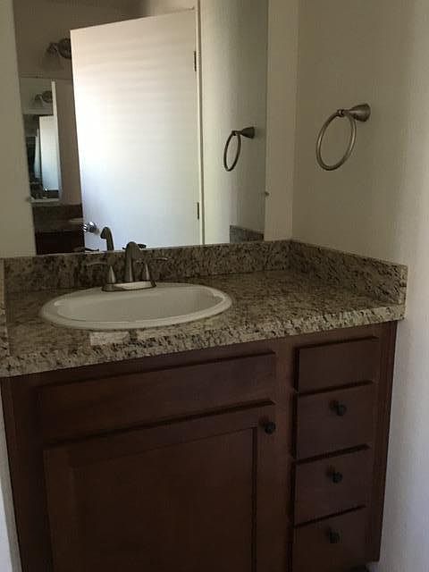 This brand new bath has two vanities!