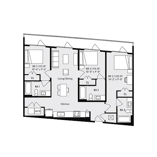 Floor plan Private Bedroom in a 3x3A