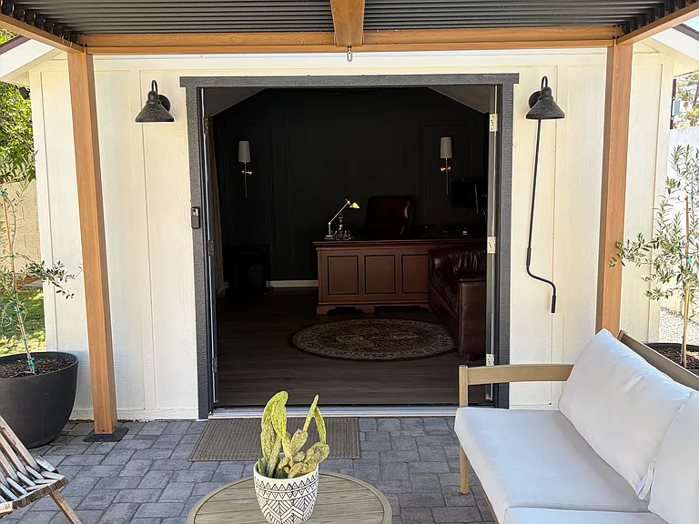 Patio with Detached Office French Doors Open