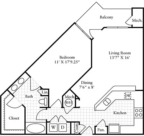 Floor plan 1 Bedroom E