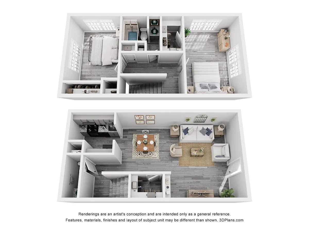 Floor plan 2 Bed 1.5 Townhome Bath Luxury Renovated 1096 sq f