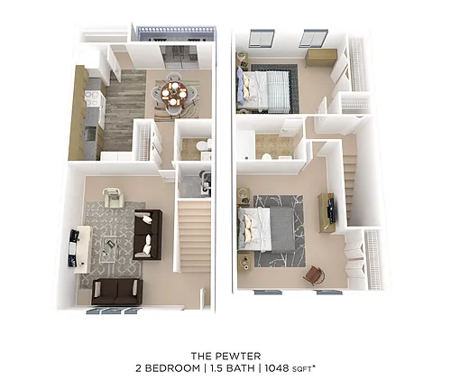 Floor plan Two Bedroom 1.5 Bath Townhome - 1,048 sqft