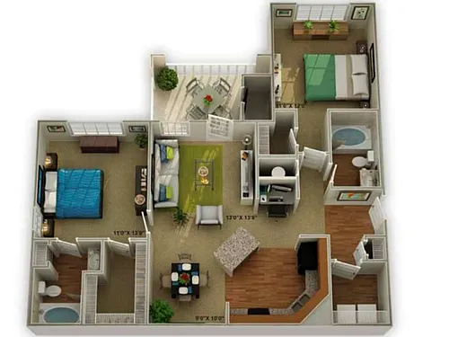 Floor plan B1 Brookstone - 2 Bedroom, 2 Bathroom