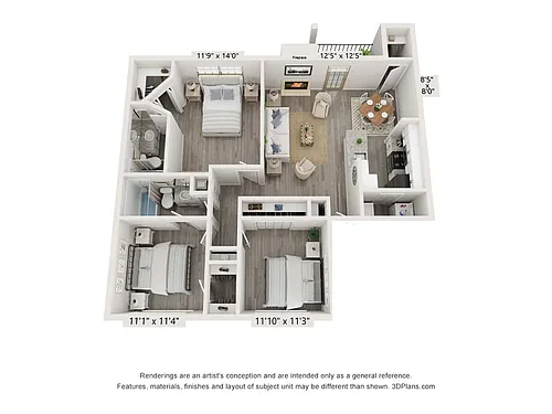 Floor plan 3 Bed, 2 Bath