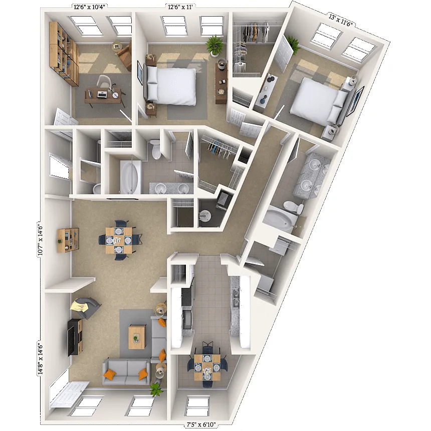 Floor plan Traditional 2x2.5-1475 SF-FP