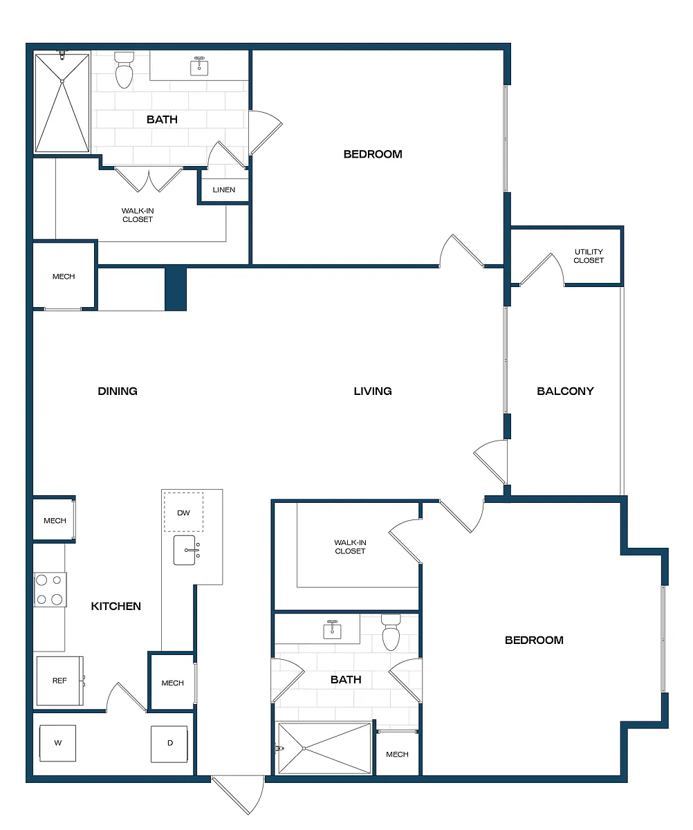 Floor plan 2 Bed/2 Bath-B1