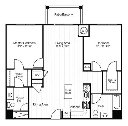 Floor plan B3 2 Bedroom 2 Bath with Balcony