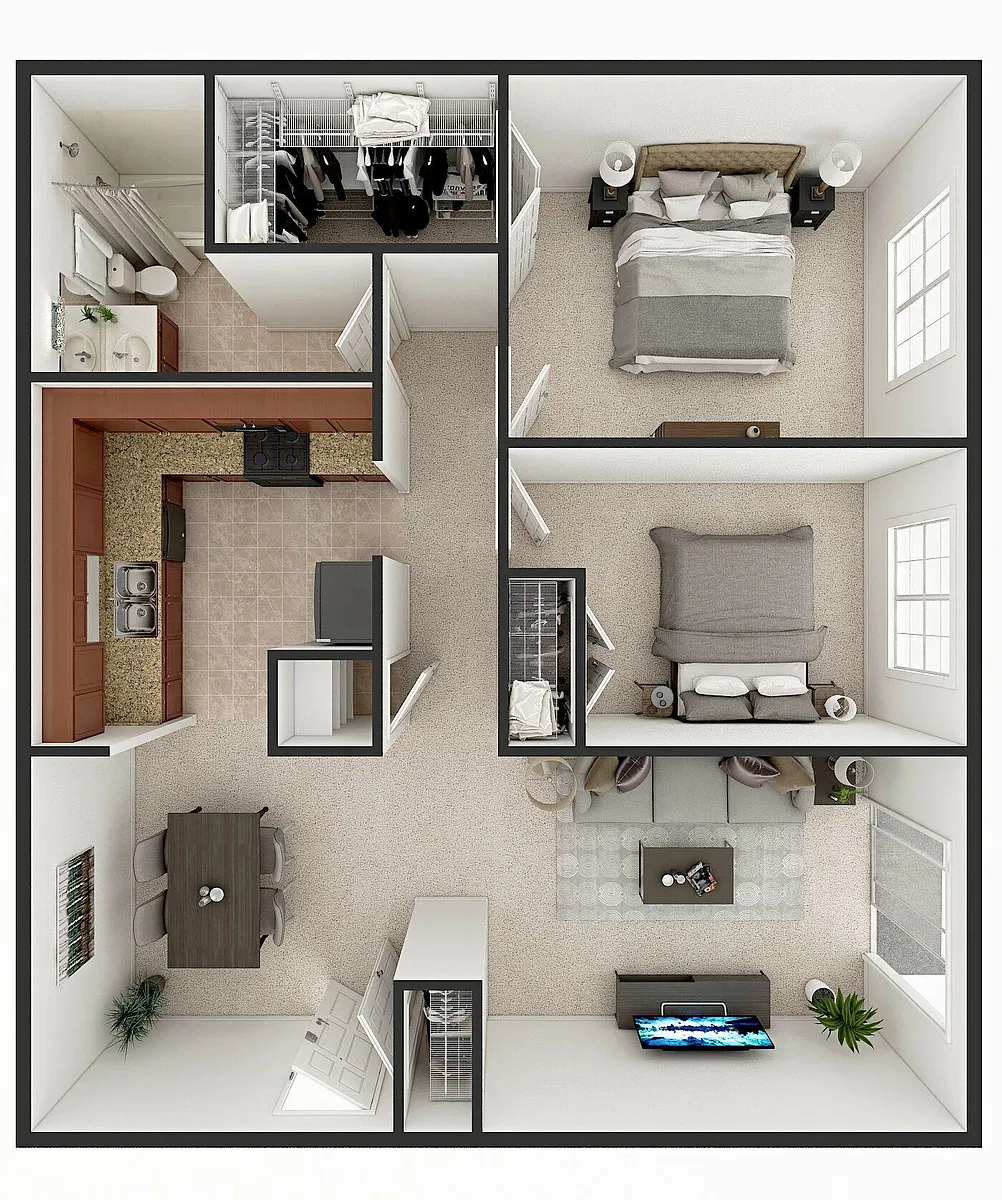 Floor plan 2 Bed 1 Bath-No Availability