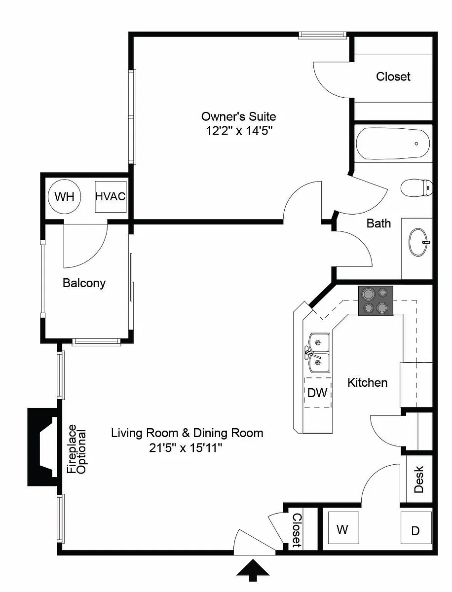 Floor plan 1 Bedroom 1 Bath