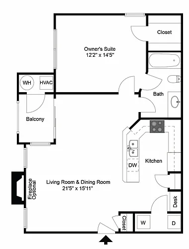 Floor plan 1 Bedroom 1 Bath