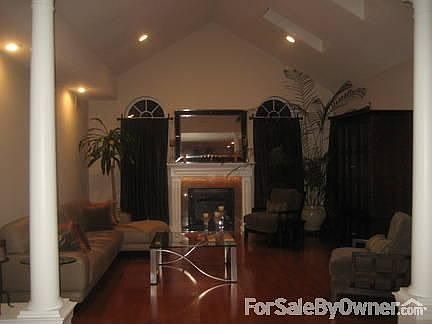 Family Room : Cathedral Ceiling Skylights Custom Fireplace