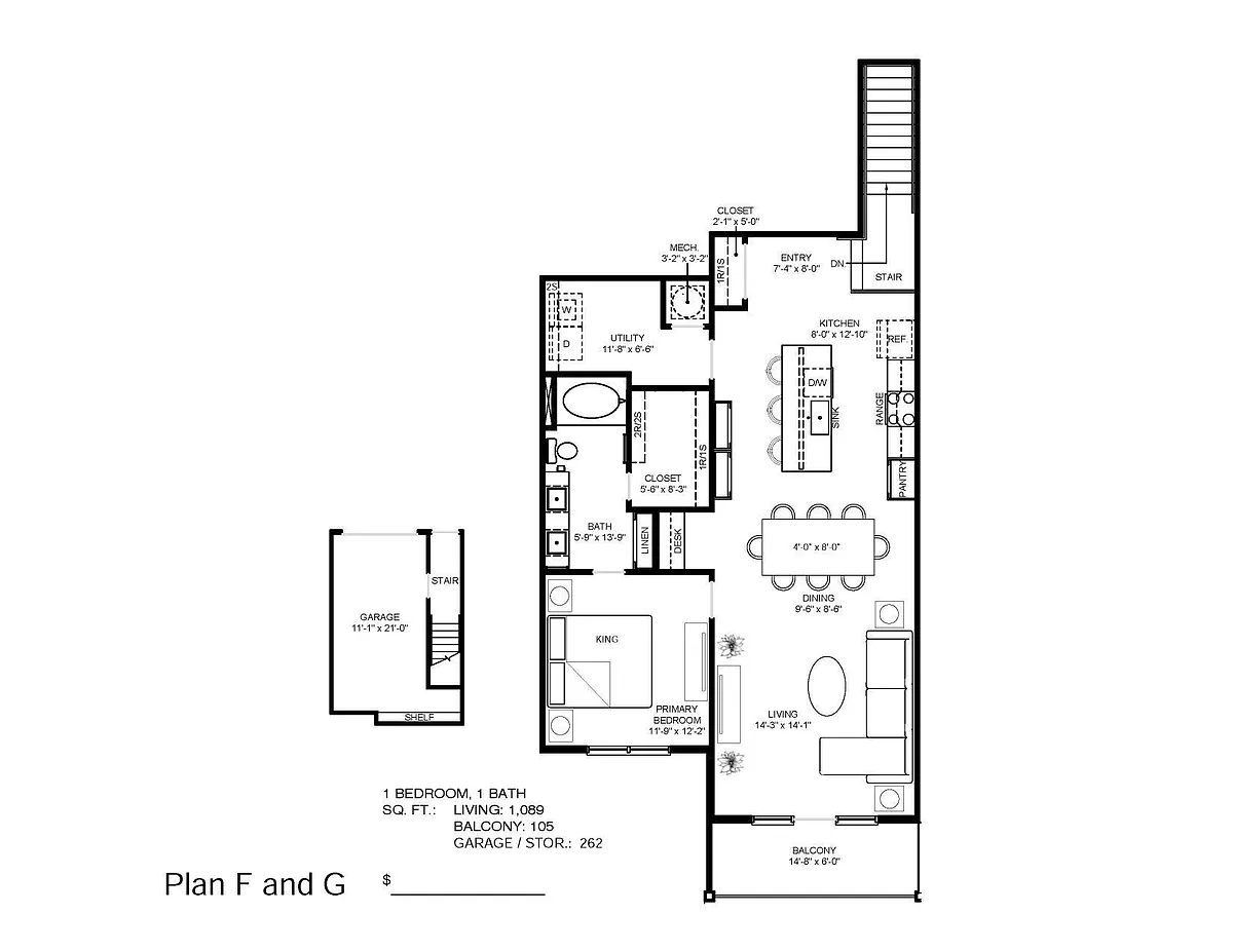 Floor plan 1 Bedroom 1 Bath 2nd Floor