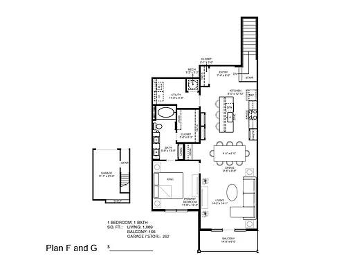 Floor plan 1 Bedroom 1 Bath 2nd Floor