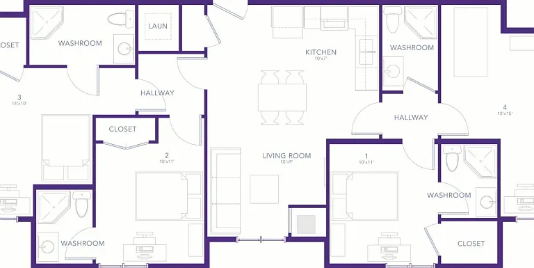4 Bedroom x 4 Bathroom unit floorplan