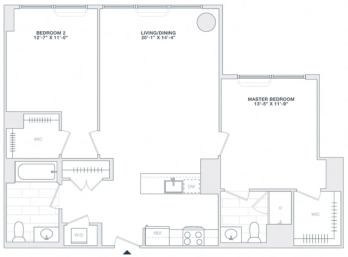 Floor plan 2 BED 2 BATH 1070 RSF