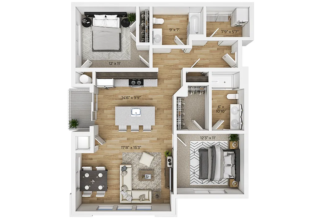 Floor plan 2 Bedroom/2 Bathroom 1165 SQFT - NEW CONSTRUCTION