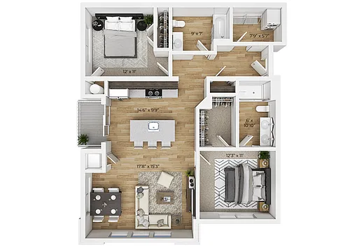 Floor plan 2 Bedroom/2 Bathroom 1165 SQFT - NEW CONSTRUCTION