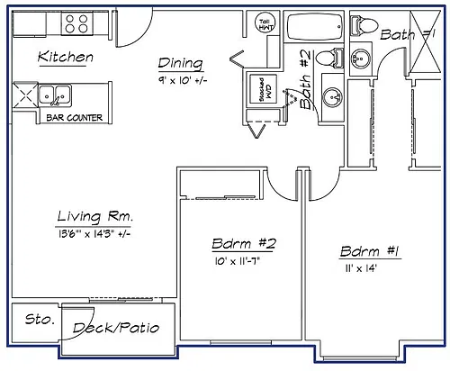 Floor plan 2 Bed, 2 Bath