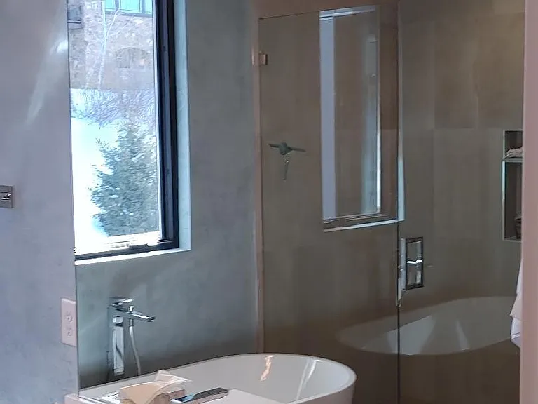 Master bathroom, double sink vanity, lovely bathtub and very spacious and luxurious shower space